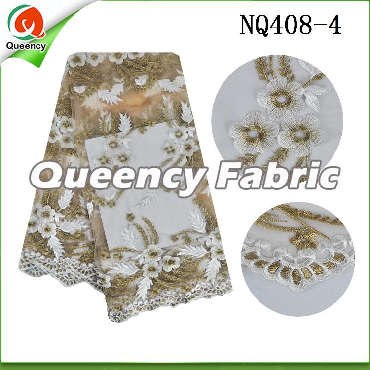White Flower Embroidered Netting Fabric African Lace