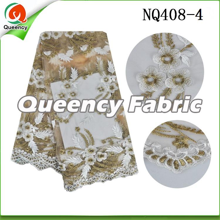 White Flower Embroidered Netting Fabric African Lace White Flower Embroidered Netting Fabric African Lace