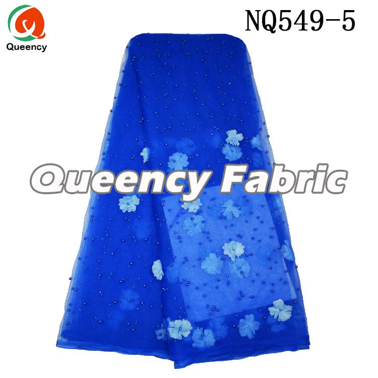 Royal Blue Applique Lace Tulle Fabric 