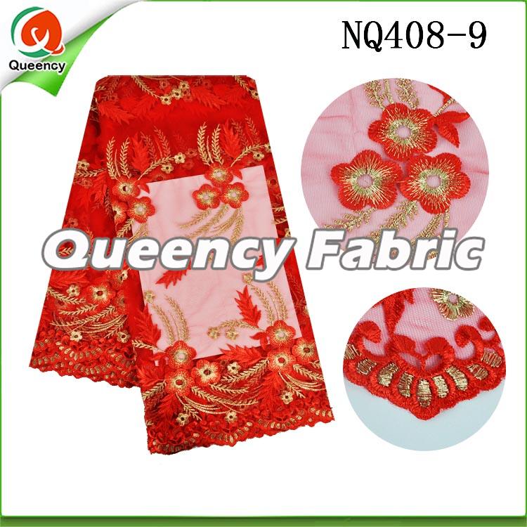 Red Flower Embroidered Netting Fabric African Lace Red Flower Embroidered Netting Fabric African Lace