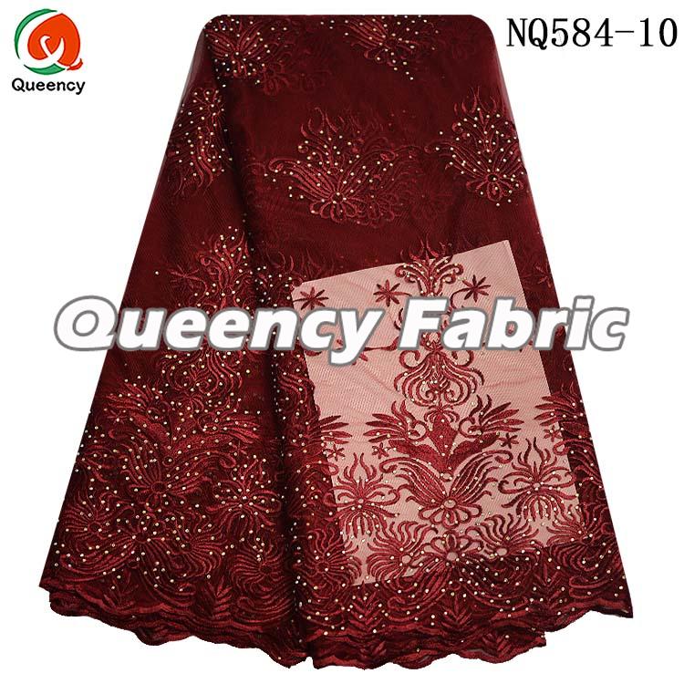 Wine Tulle Net Lace Embroidery
