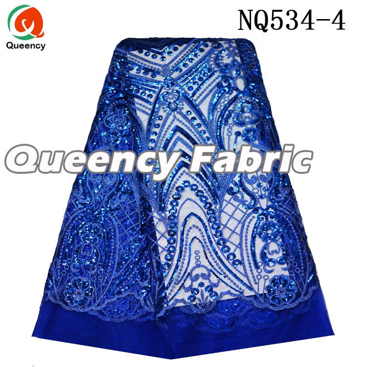 Royal Blue Sequins Lace Tulle Fabric 