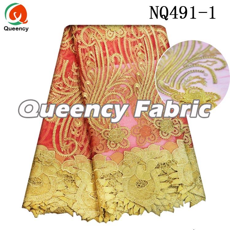 Embroidered Gold Lace Netting Fabric 
