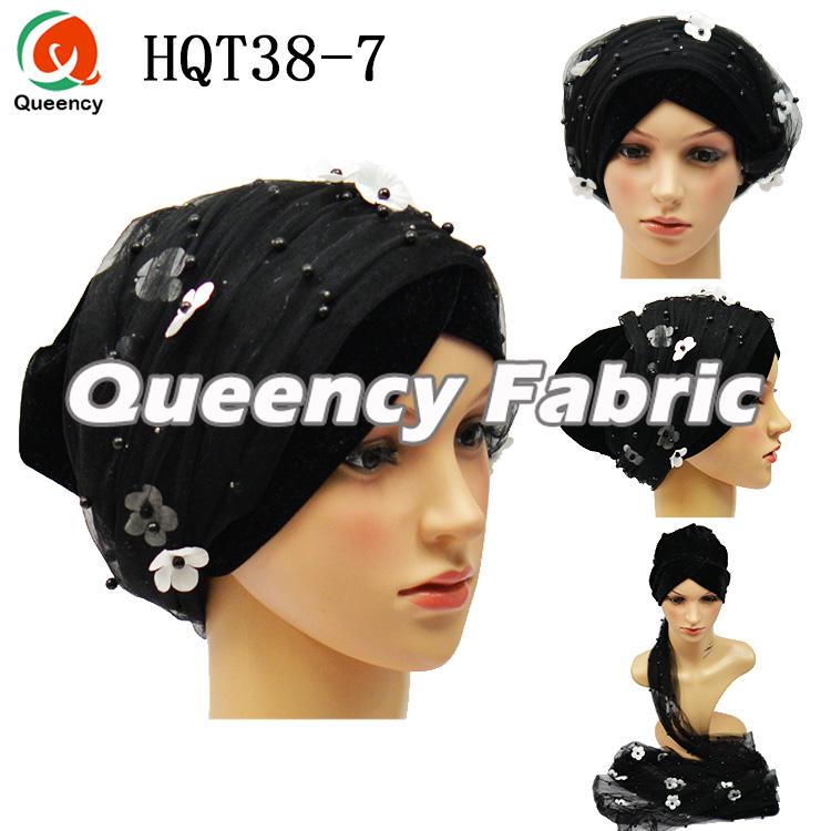 Black Beaded Velvet Turban Headtie