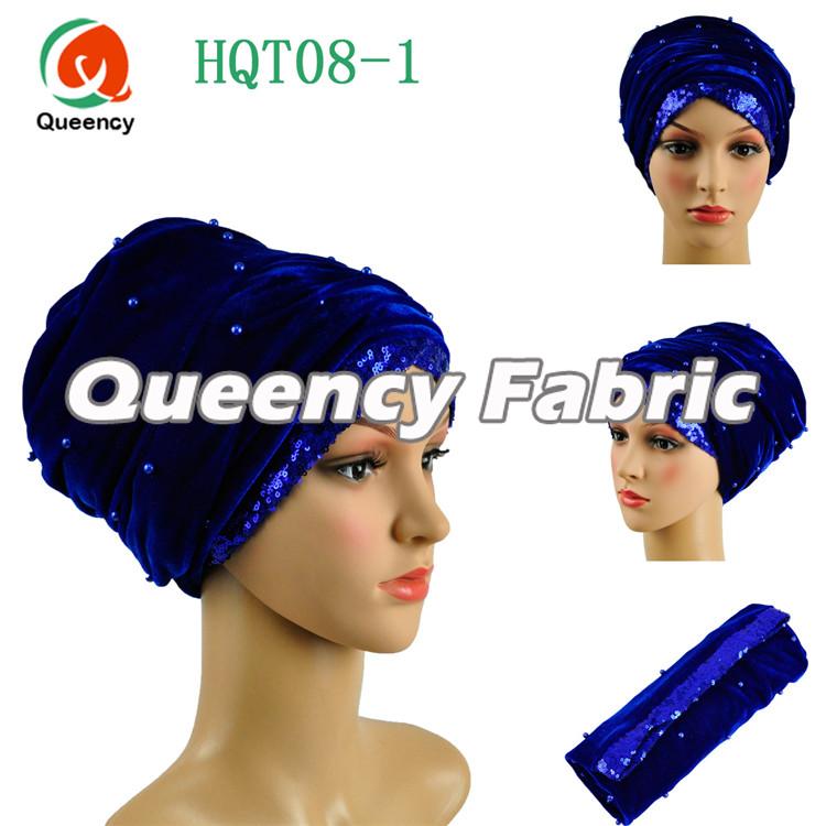 Royal Blue Beaded Turban Sequins Fabric Royal Blue Beaded Turban Sequins Fabric