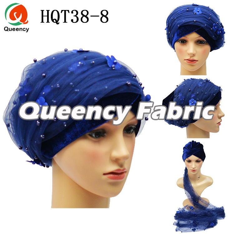 Navy Blue Applique Turban Head Scarf