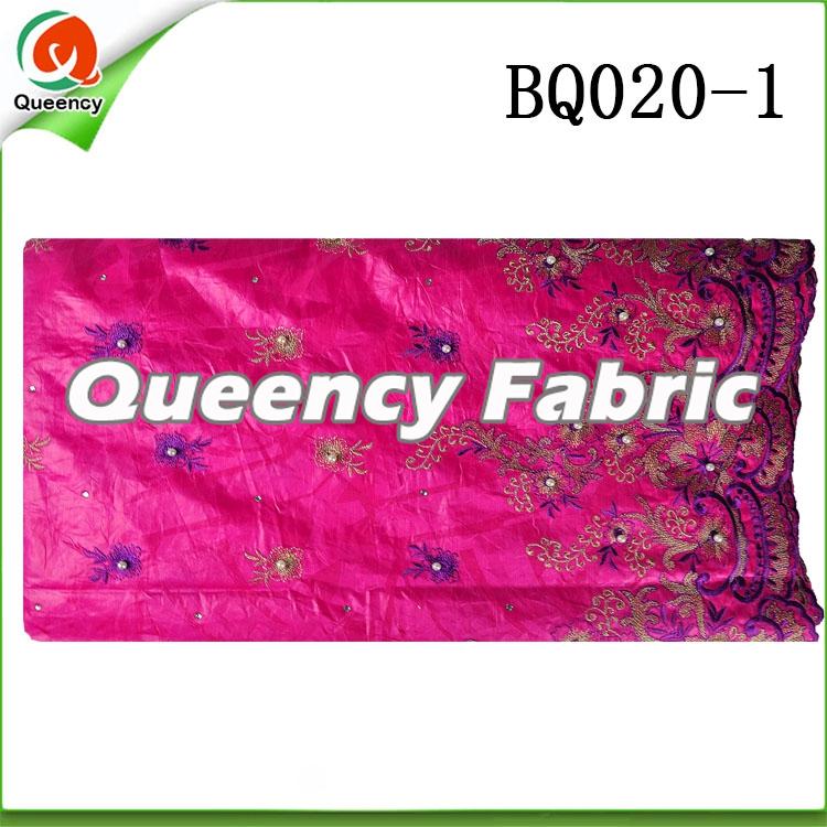 Fushia Embroidered Bazin Fabric