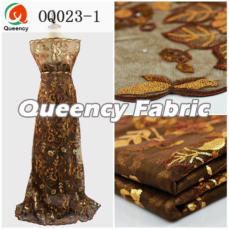 Coffee Color Sequins Organza Fabrics