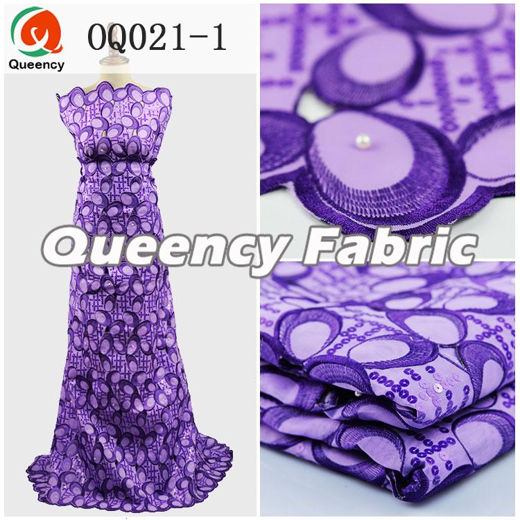 Purple Sequins Silk Organza Fabric 