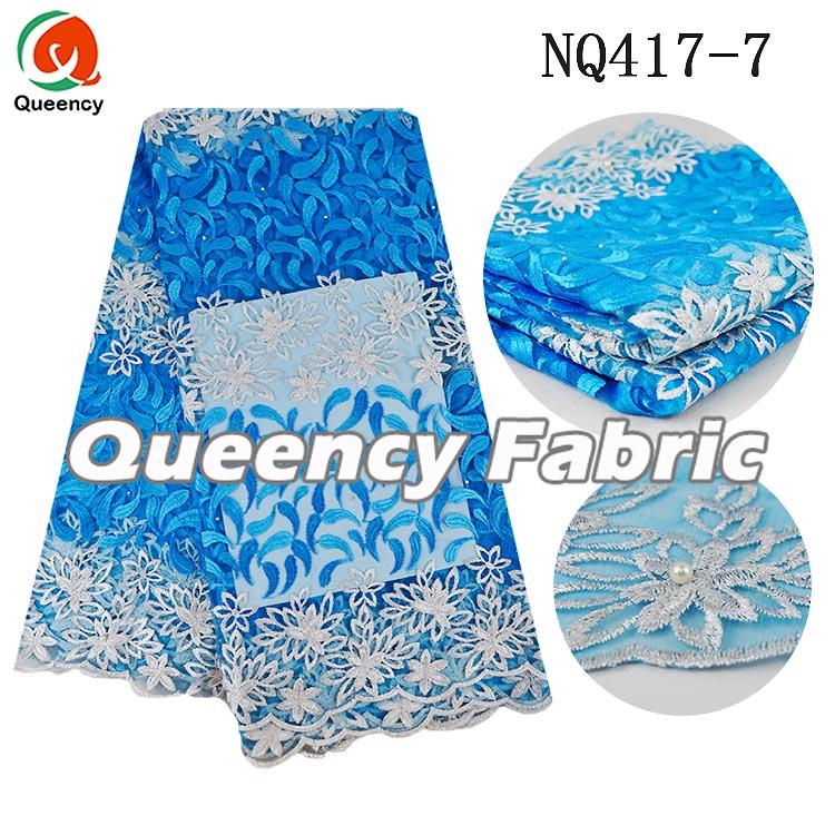 Tblue Embellished Tulle Fabric