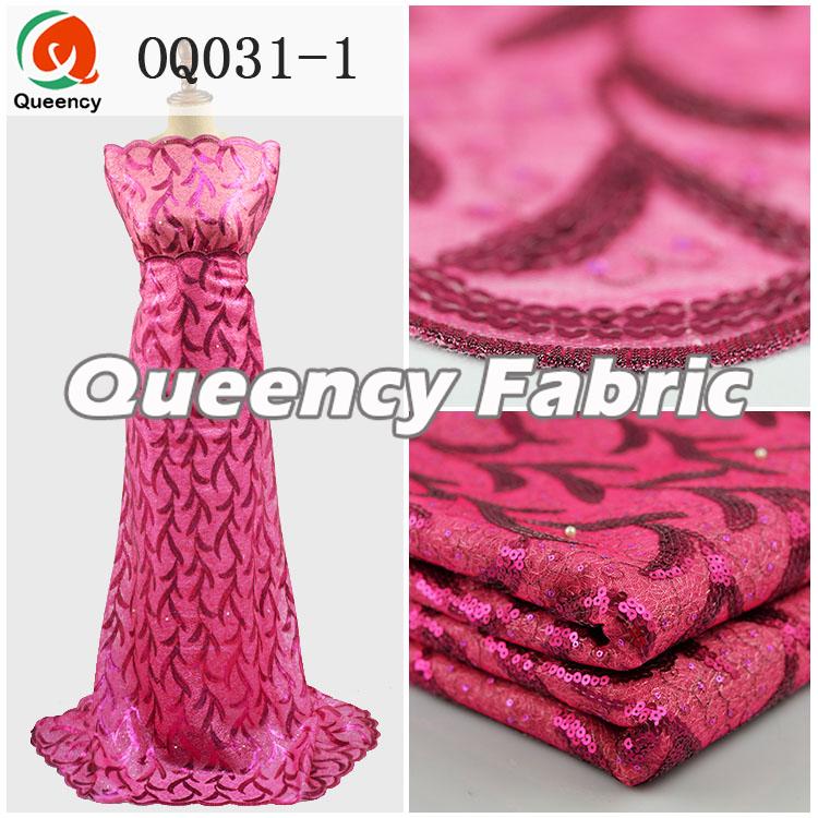 Fushia Organza Lace Fabric With Beads Fushia Organza Lace Fabric With Beads
