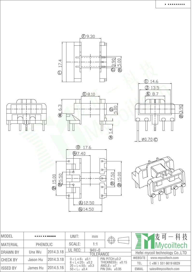 Horizontal Bobbin EF15 Transformer Bobbin With 4+5 Pins.