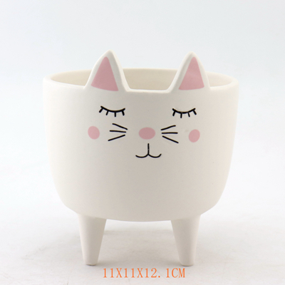 Mini Ceramic Cat Face Footed Planter Mini Ceramic Cat Face Footed Planter
