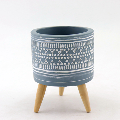 Wide Concrete Planter With Wooden Legs Wide Concrete Planter With Wooden Legs