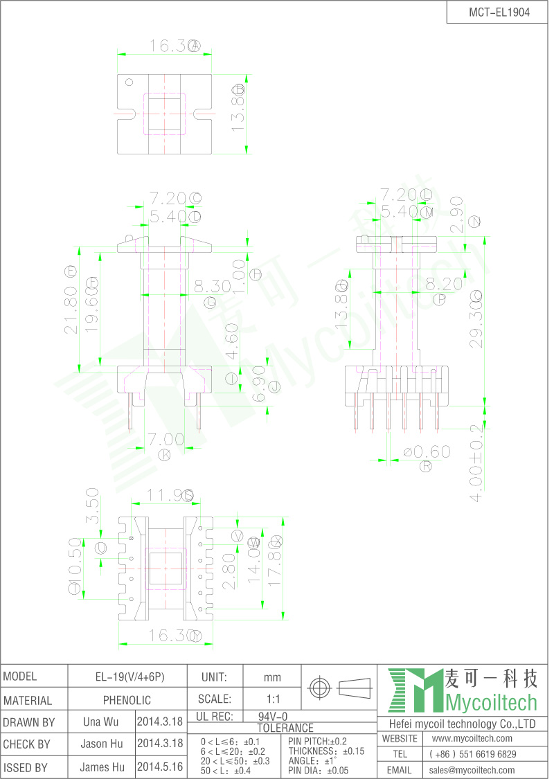 4+6 pin vertical transformer bobbin