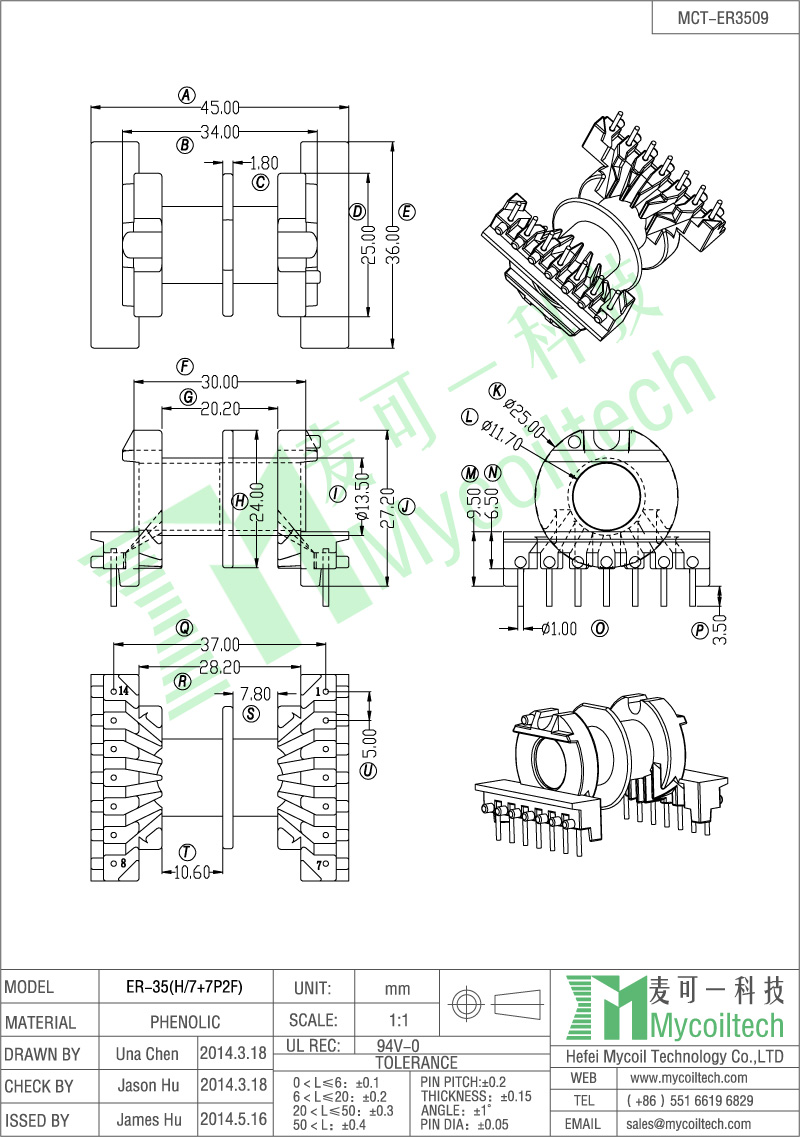 ER35 High Frequency Transformer Bobbin Double Slots Bobbin