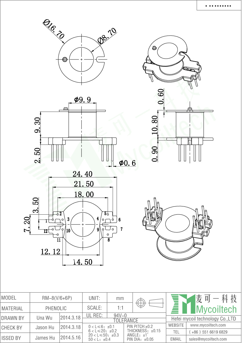 RM8 Ferrite Core Bobbin