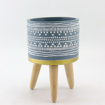 Tall Concrete Planter With Wooden Legs Tall Concrete Planter With Wooden Legs