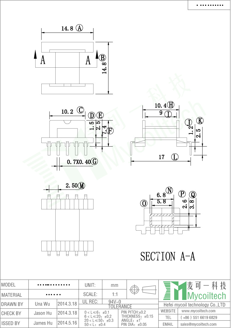 Horizontal Bobbin EFD15 Transformer Bobbin With 5+5 Pins