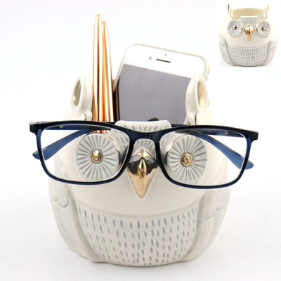 Ceramic Owl Gold Pencil Cup