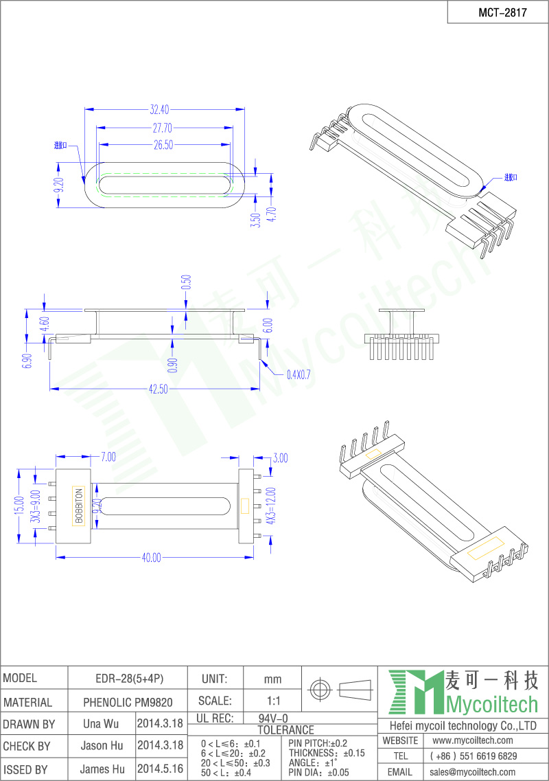 4+5 pins EDR28 coil former