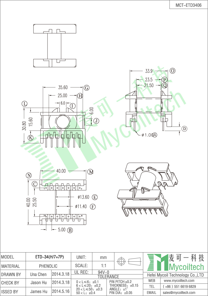 Best price ETD34 high frequency transformer bobbin manufacturer MCT