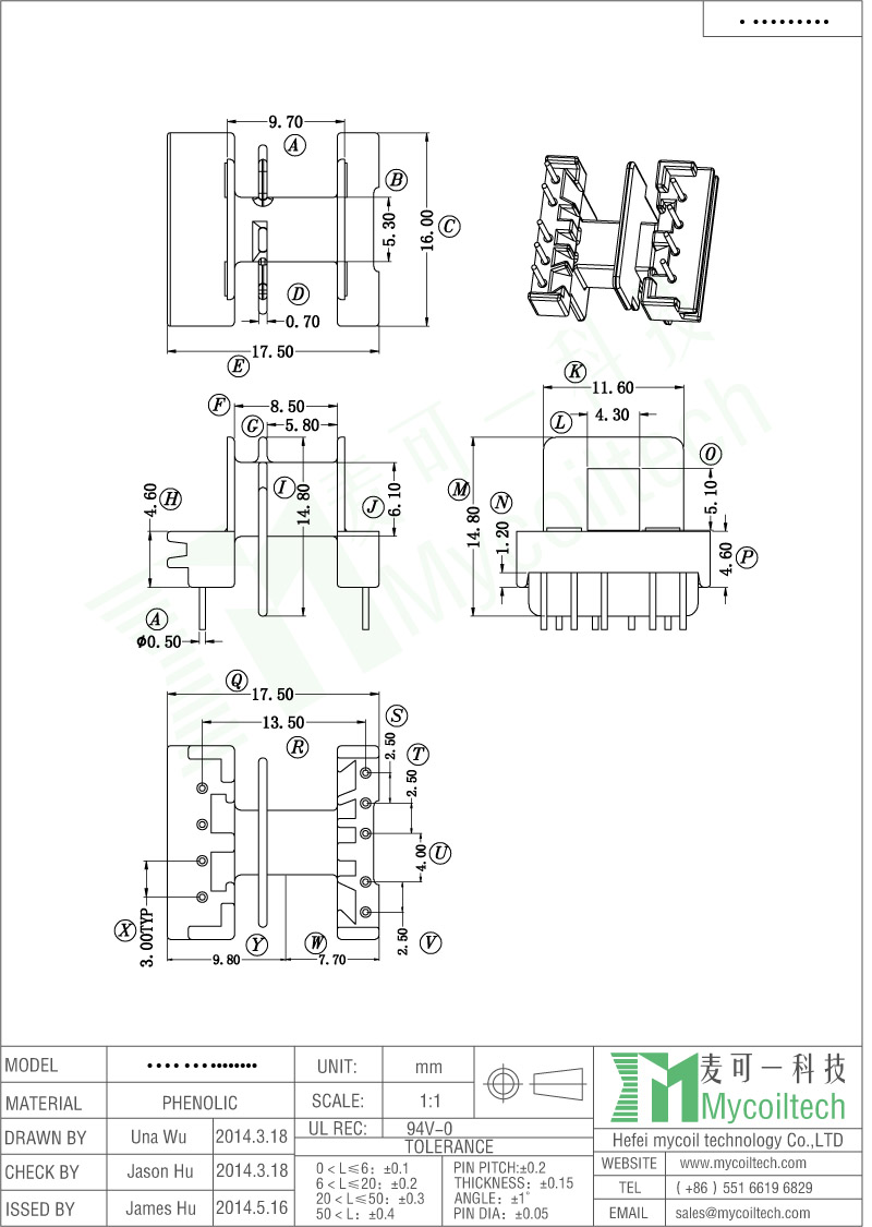 Double Slots EF16 Horizontal Transformere Bobbin