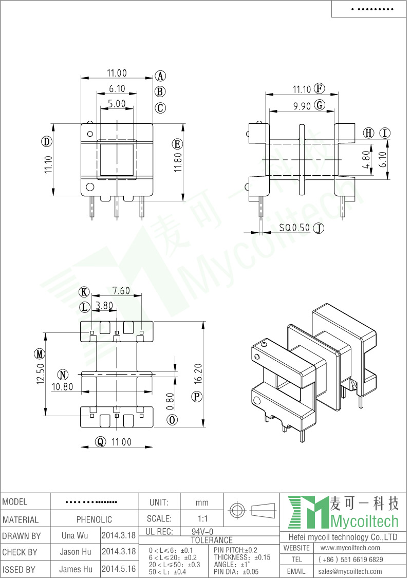 Double Slots EE16 Horizontal Transformer Bobbin Phenolic Material Double Slots EE16 Horizontal Transformer Bobbin Phenolic Material