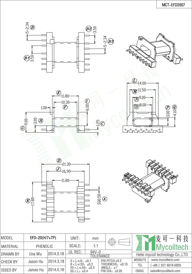 SMD bobbin EFD20 coil former supplier