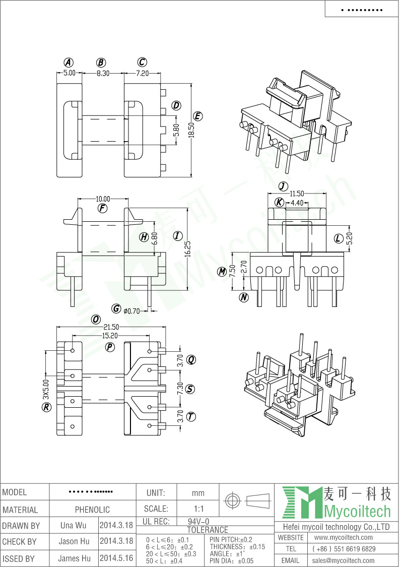 EF16 Transformer Bobbin Dip Bobbin With 4+4 Pins