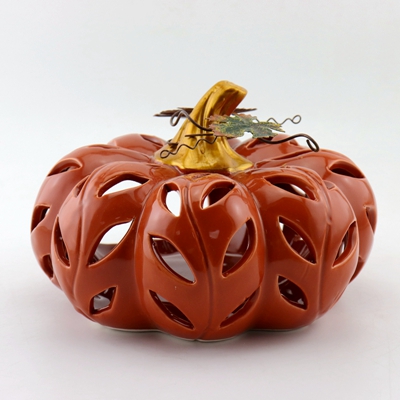 Ceramic Pumpkin White Tealight Candle Holder