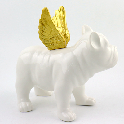 Bulldog with Wings Black White Ornament Statue Figure Bulldog with Wings Black White Ornament Statue Figure