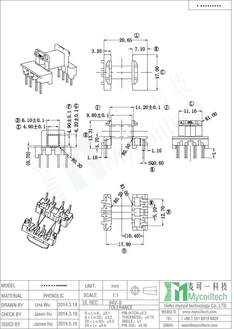 4+4 Pins EF16 Transformer Bobbin