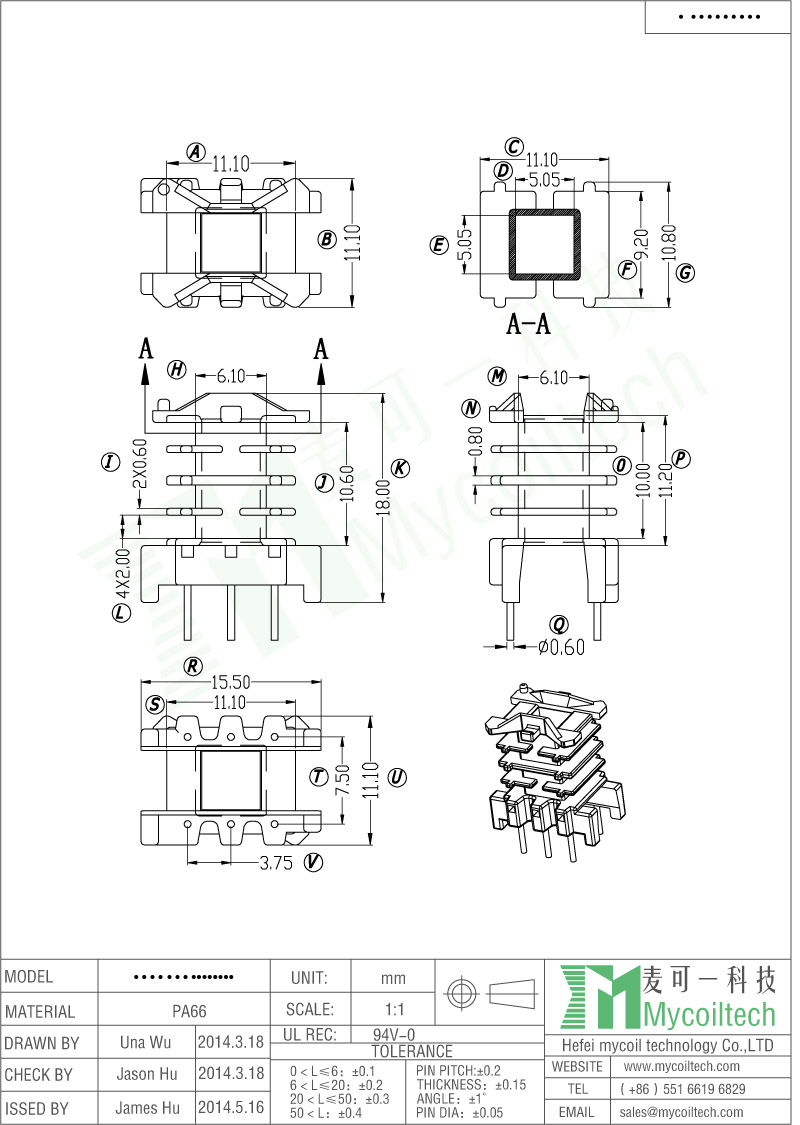 Four Slots EF16 Vertical Transformer Bobbin Four Slots EF16 Vertical Transformer Bobbin