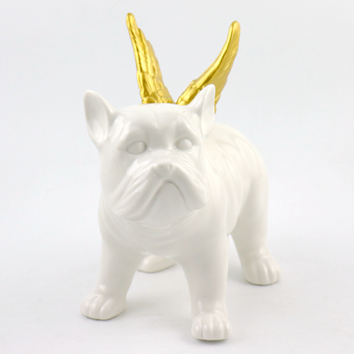 Stoneware Dog with Gold Wings Home Decor Stoneware Dog with Gold Wings Home Decor