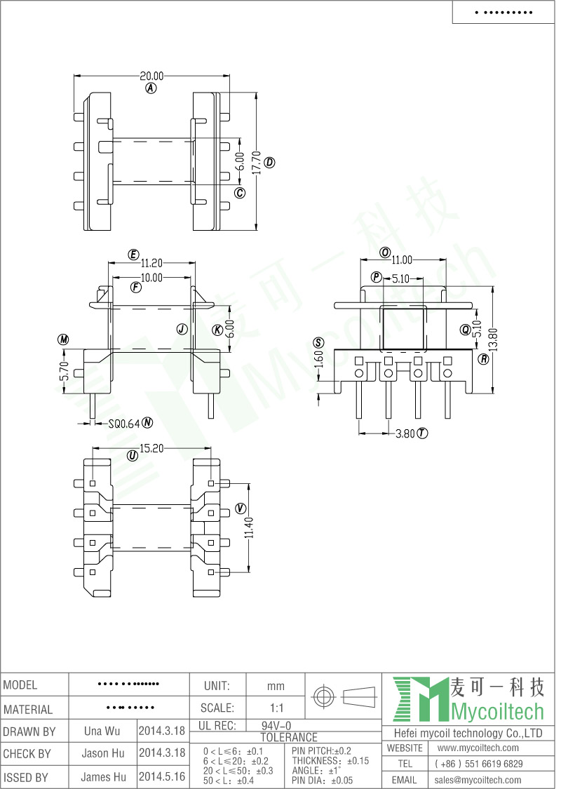 Horizontal Bobbin EF16 Transformer Bobbin
