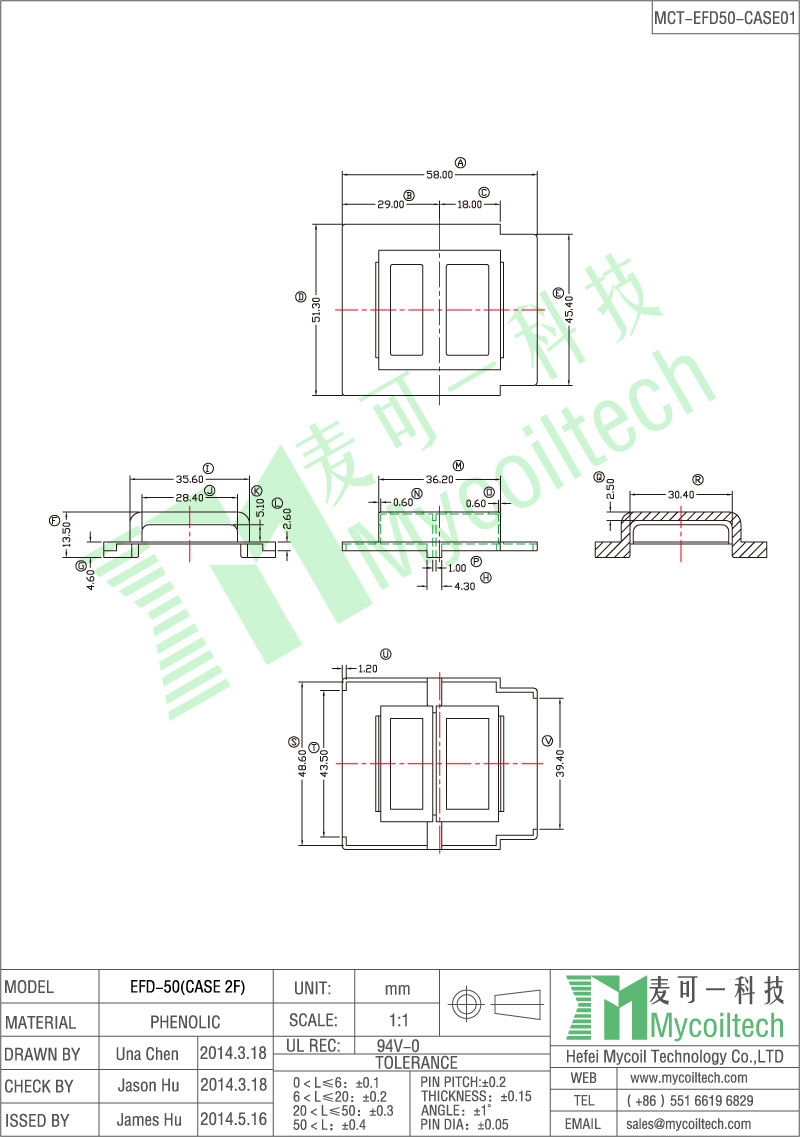 Double slots EFD50 transformer bobbin case supplier