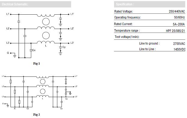 250VAC three phase EMI filter