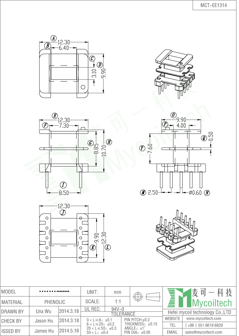 EE13 Transformer Bobbin Double Slots with 5+5 Pins