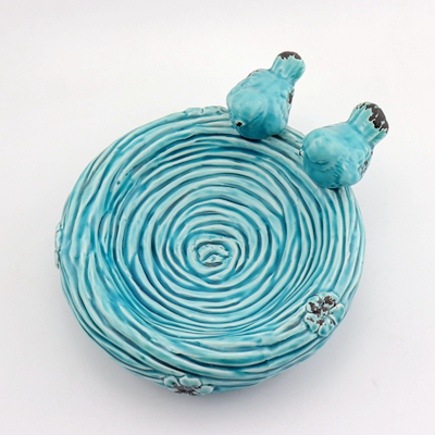 Turquoise Ceramic Bird Bath