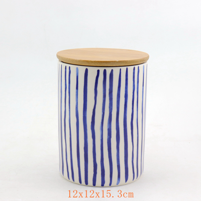 Bamboo Lid Ceramic Jar Blue and White Color Bamboo Lid Ceramic Jar Blue and White Color