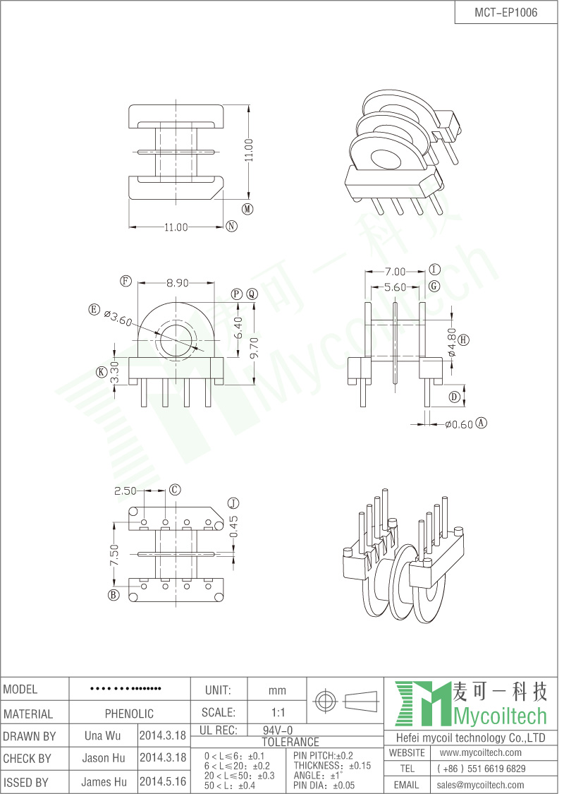 Double slots 4+4 pin EP10 bobbin Double slots 4+4 pin EP10 bobbin