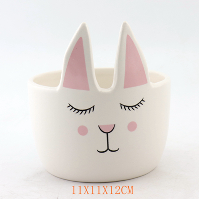 White and Pink Ceramic Rabbit Flower Pot White and Pink Ceramic Rabbit Flower Pot