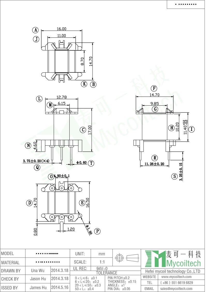 Vertical Bobbin EF16 Transformer Bobbin Phenolic Bobbin