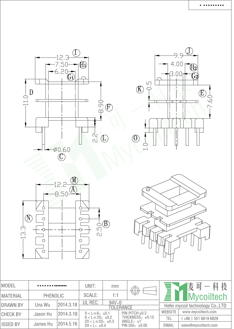 EI13 Transformer Bobbin Double Slots 5+5 Pins.