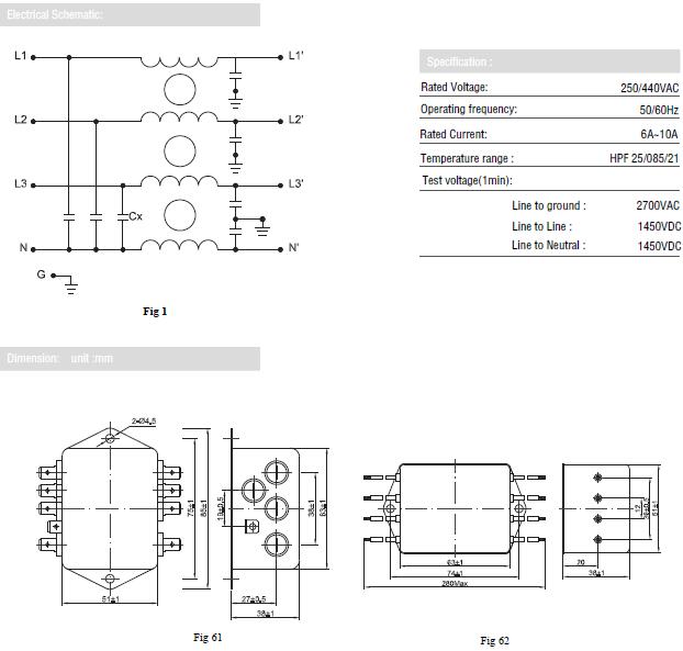 Three phase four line EMI noise filter Three phase four line EMI noise filter