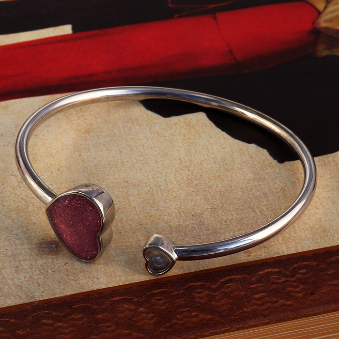 Heart Silver Open Bangle