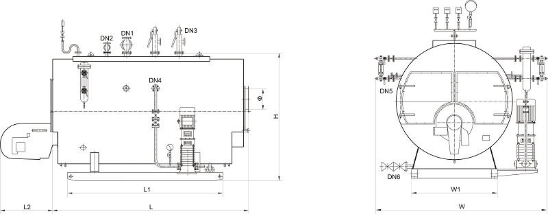 WNS Steam Boilers Installation Dimension Chart