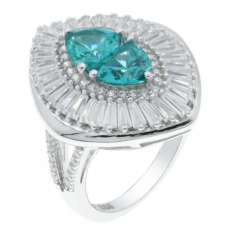 Women Baguette Ring With Triangle Paraiba YAG Women Baguette Ring With Triangle Paraiba YAG