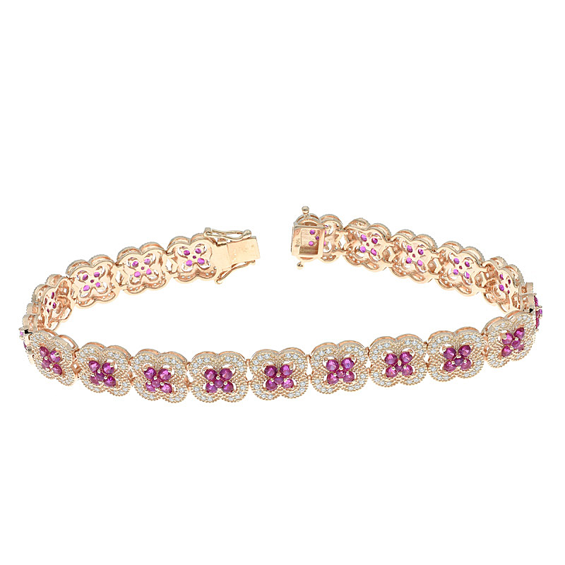 Ladies Open Clover Bracelet With Red Corundum Ladies Open Clover Bracelet With Red Corundum